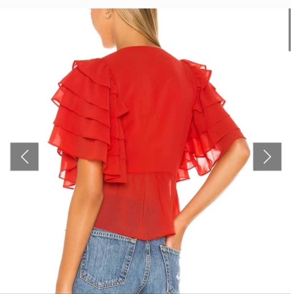 Lovers + Friends Elegant Red Ruffle Sleeve Top XS - Picture 2 of 9